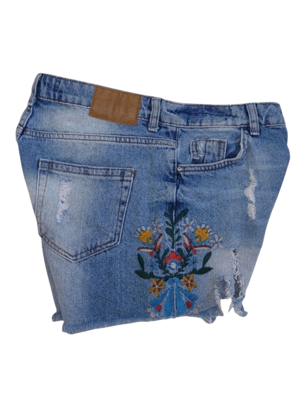 ZARA Embroidered Shorts High Waisted Denim Distressed Size 2 Floral
